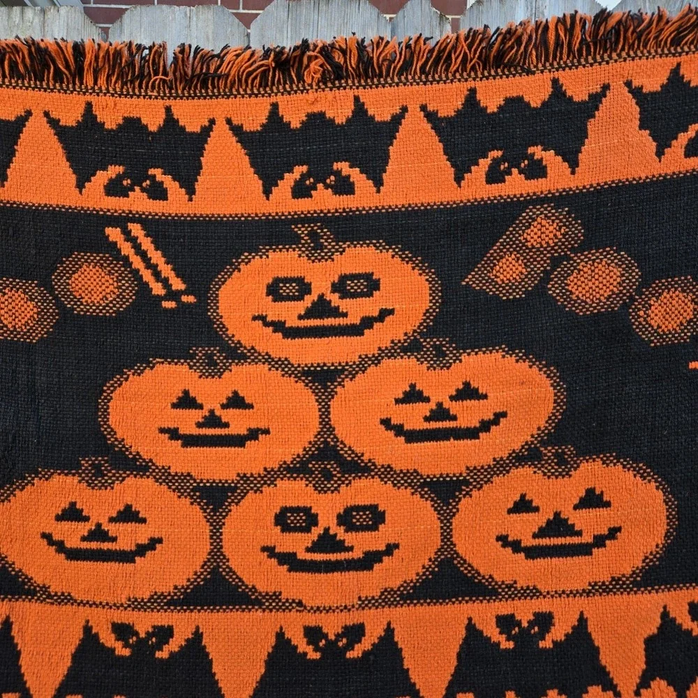 Vtg 1996 Windham Trading Pumpkin Halloween Tapestry Rug Throw Decor 30 X 48